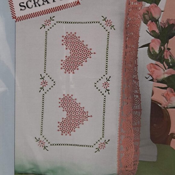 Hemstitch Set of 2 Chicken Scratch Hearts Stamped Cross Stitch Kit NWT - Picture 2 of 5